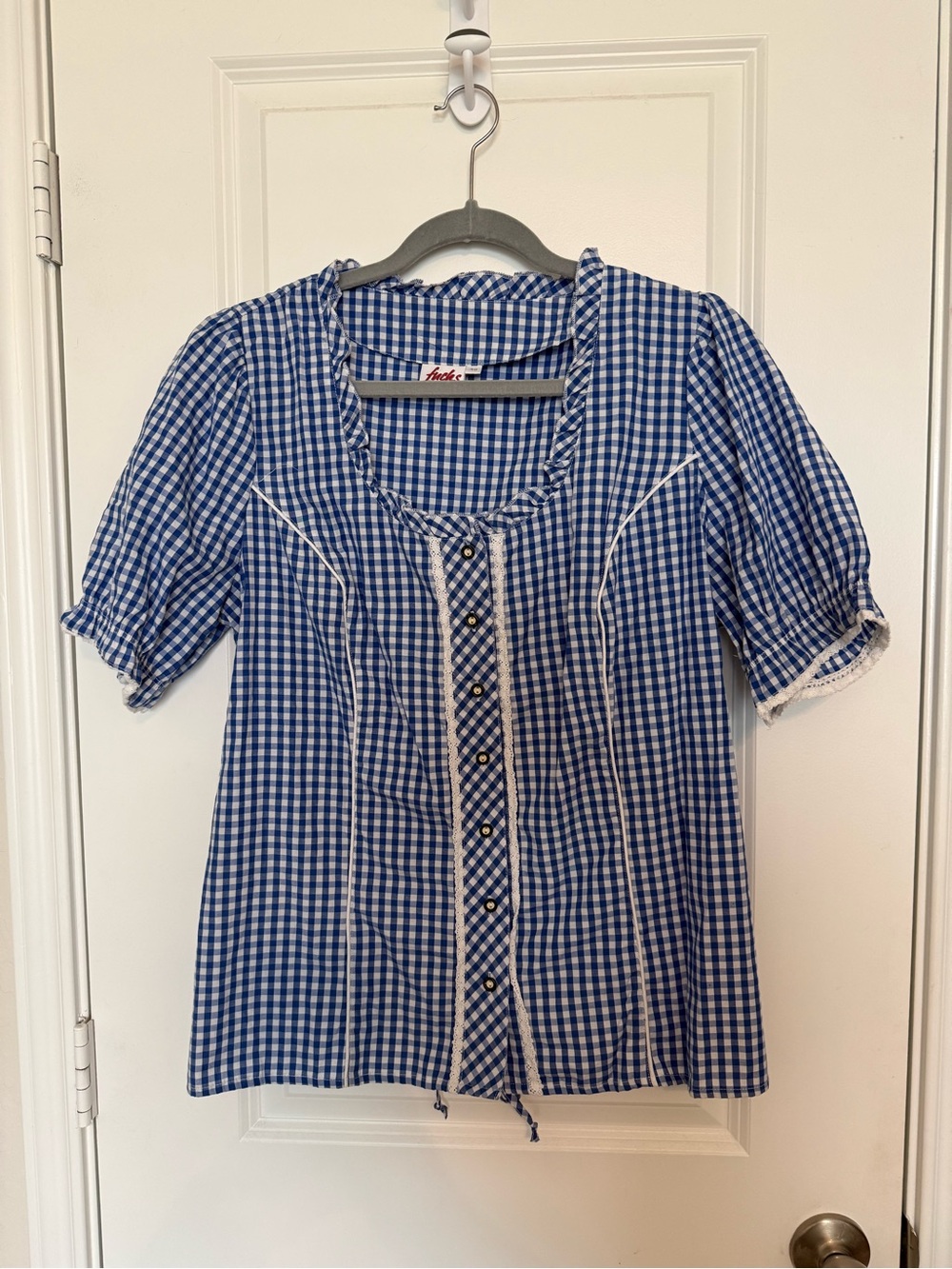 Fuchs Trachtenmoden Blue & White Gingham Traditional Button Down Blouse